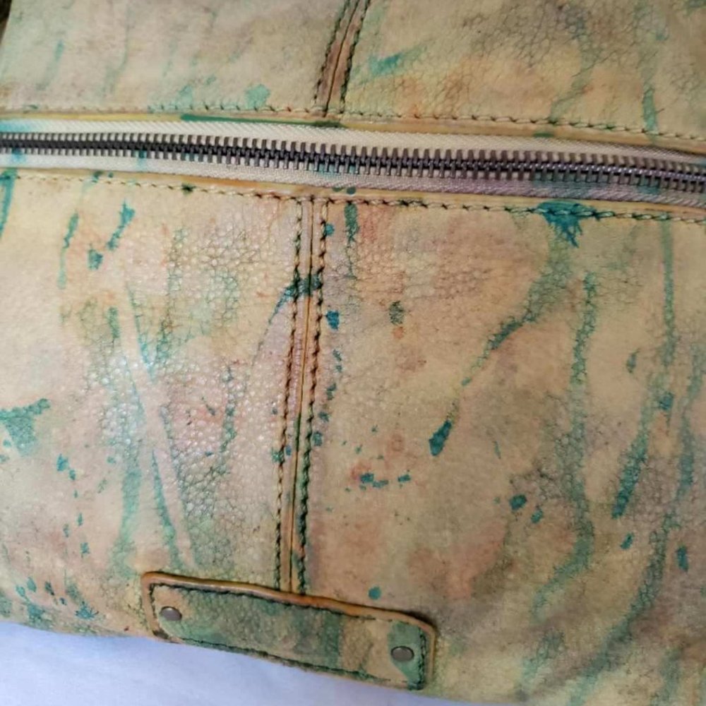 Lucky Brand Leather Purse Tan brown beige green camo hippie tie dyed crossbody - Picture 5 of 11